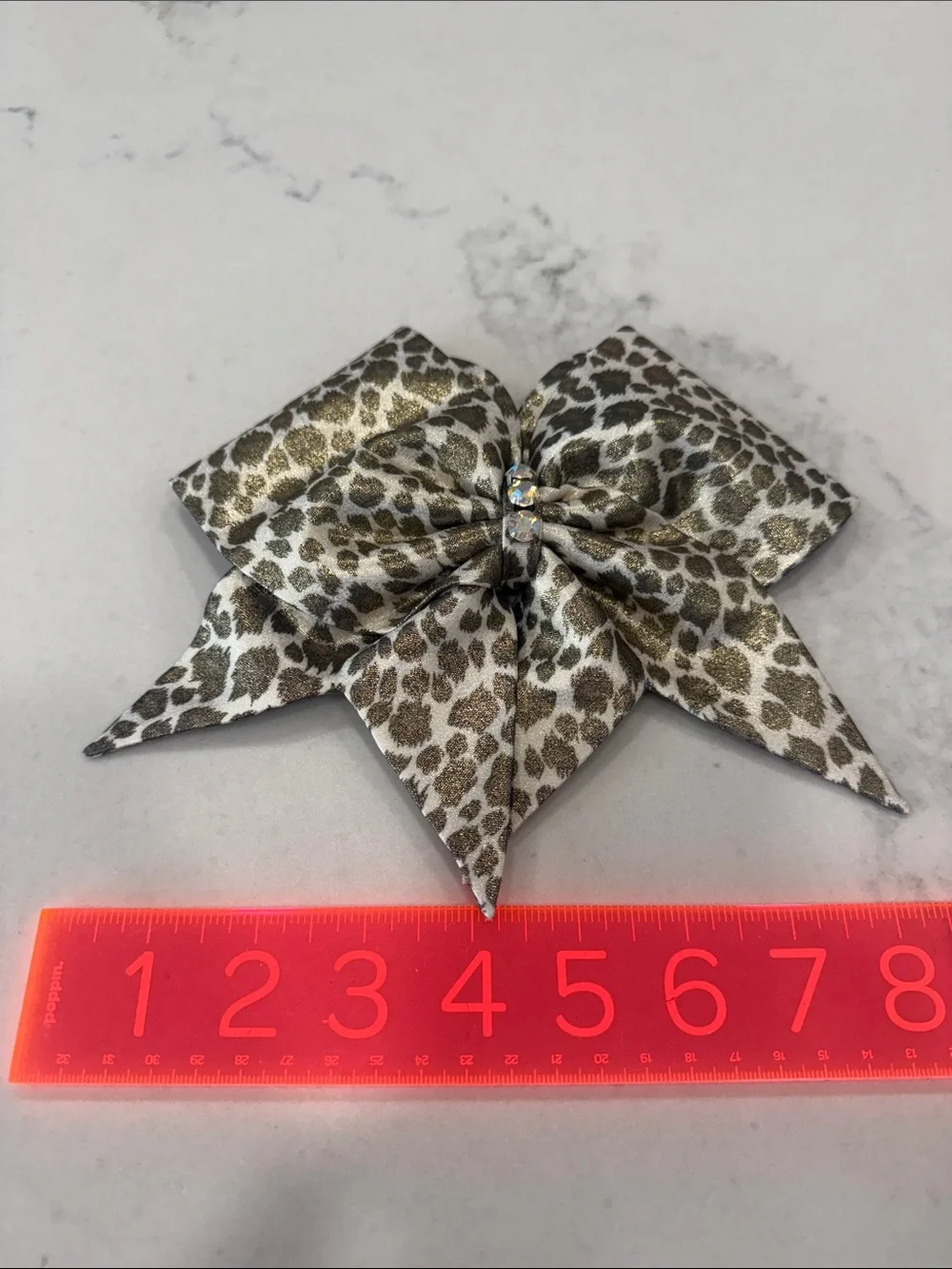 Leopard Print Bows of London Hair Bow with Sparkling Center - Gold and White